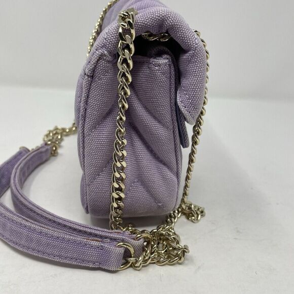 SANDRO Yza Bag Women Purple Quilted Shoulder Bag Distressed Canvas Chain Strap - Picture 13 of 16